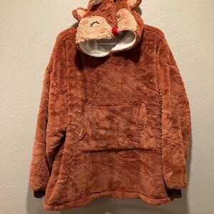 MEMBER'S MARK Unisex HOLIDAY CRITTER Brown PULLOVER with Reindeer hood.